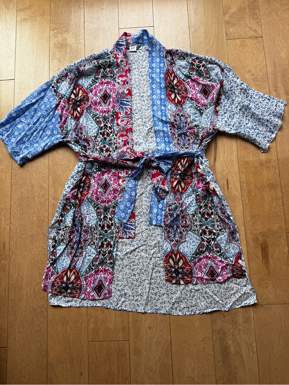 GAP Multicolor Blue and Magenta Patchwork Kimono Robe